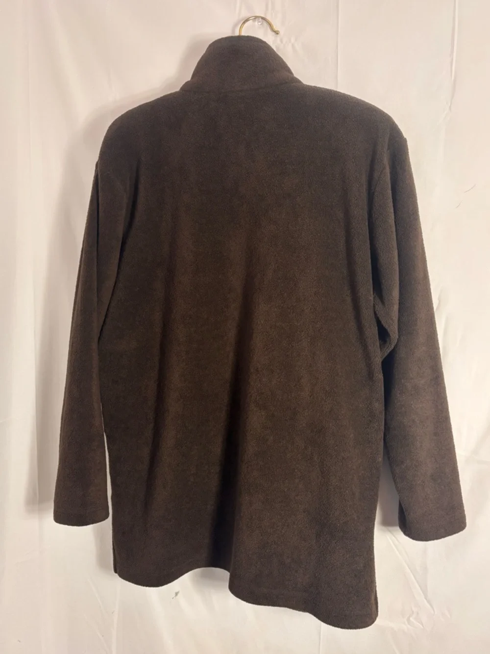 VTG Brown Embroidered‎ 1/4 Zip Artsy Boho Cozy Fleece Spring Sweater Size M